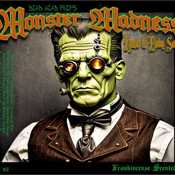 Monster Madness Natural Hand & Body Liquid Soap by dead head props 8 oz  Frankincense Scent FREE SHIPPING