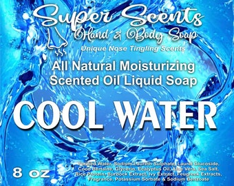 Cool Water Natural Hand & Body Moisturizing Liquid Soap by Super Scents 8 oz  FREE SHIPPING