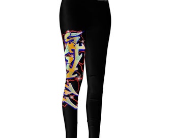 Black lightning leggings. Graffiti style leggings .Urban leggings. Edgy leggings. Athleisure leggings. Trendy leggings .Fashion leggings