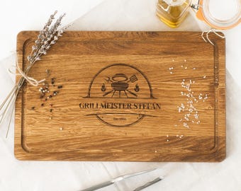 Tabla de parrilla personalizada | Cumpleaños, inauguración de casa, familia y hombres | Regalo de parrilla grabado en madera de roble | LotteAntonHofmeister