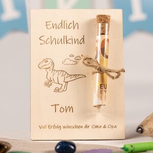 Geldgeschenk personalisiert | Dino | Einschulung, Schulanfang, Kinder | Geschenkidee Schultüte aus Holz | LotteAntonHofmeister