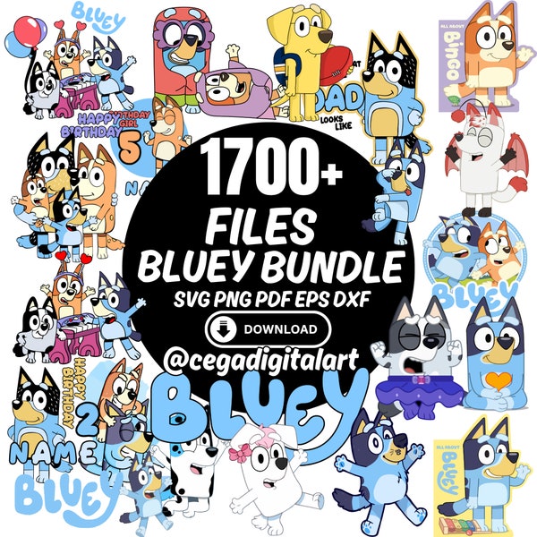 1700 + svg Blueey, vecteur Blueey, alphabeth blu ey, fichier coupe blueey, clipart blu ey, bundle blueey téléchargement immédiat