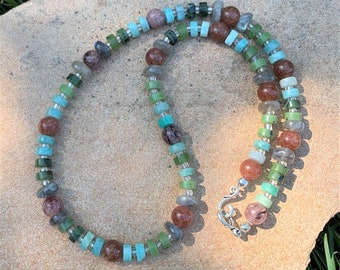 Jade, Amazonite, Labradorite and Strawberry Quartz Necklace 19"