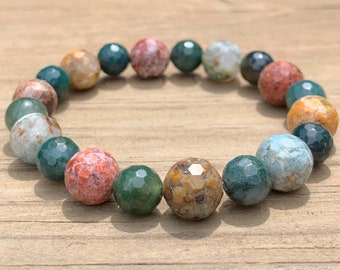 Faceted Agate Gemstone Beaded Bracelet