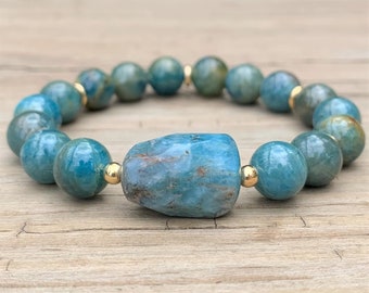 Beautiful Apatite Beaded Stretch Gemstone Bracelet - Clarity -  7.25"