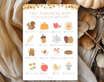 Printable Fall Scavenger Hunt for Kids, Outdoor Nature Walk Activity, Preschool Worksheet