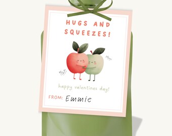 Hugs and Squeezes School Valentine Favor Tag: Printable Classroom Valentines Day Card, Allergy Friendly
