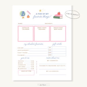 Lehrerfavoriten Fragebogen: Back to School Geschenk, bearbeitbare Canva Vorlage (PDF-Download)