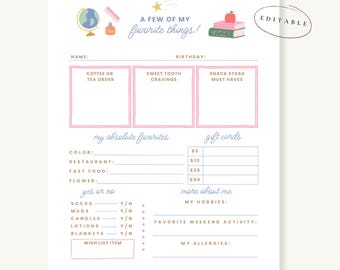Teacher Favorites Questionnaire: Teacher Appreciation Week, Back to School, Thank You Teacher Gift Ideas, Editable Canva Template