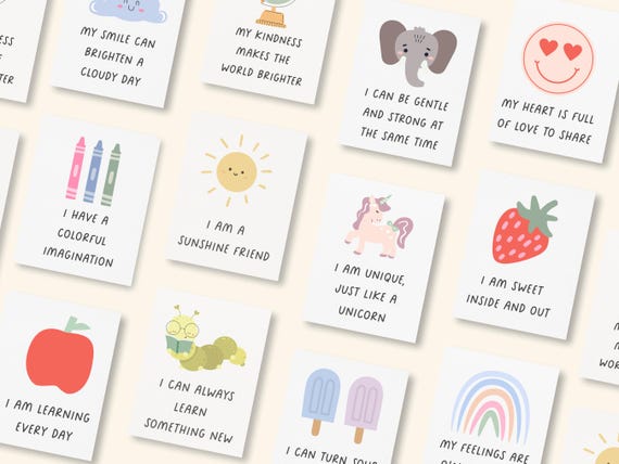 Kids Affirmation Set: Therapy Tools, Calm Down Corner, Printable Mindfulness Notes Motivational Jar