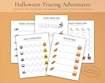 Halloween Line Tracing Worksheets for Preschool: Morning Menu Handwriting Practice, Kindergarten Busy Book Pages