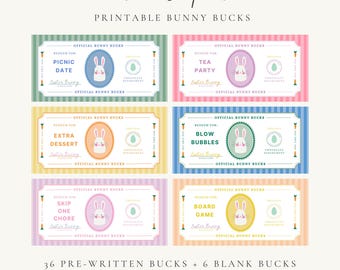 Bunny Bucks, Easter Coupon Book, Easter Egg Fillers, Egg Hunt Prizes, Printable Easter Rewards, Candy Alternative Easter Basket Filler