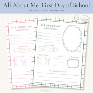 Back to School All About Me Template - First Day of Preschool, Pre-K, Kindergarten, Meet the Students Activity, Classroom Get to Know You