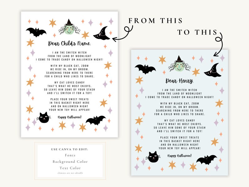 Switch Witch Letter: Halloween Candy Swap Note, Canva Editable, Trick ...