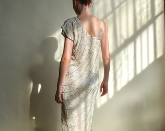 7028d / silk floral beaded asymmetric dress