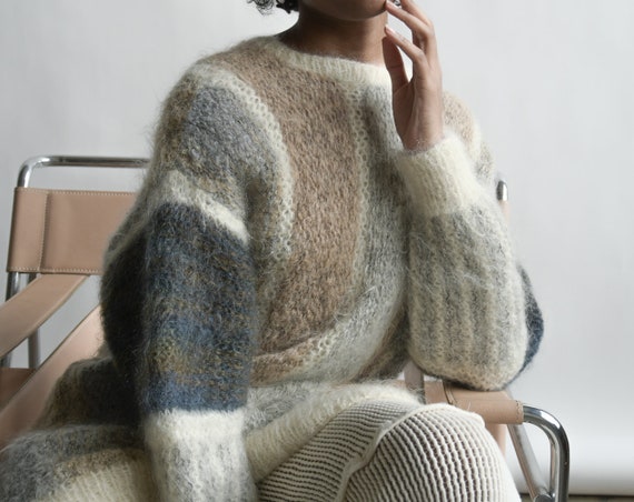 5904t / hand knit mohair colorblock striped oversi