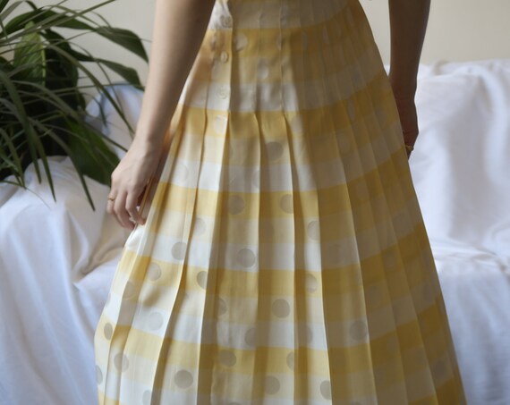 5656t / silk striped polka dot pleated skirt / us