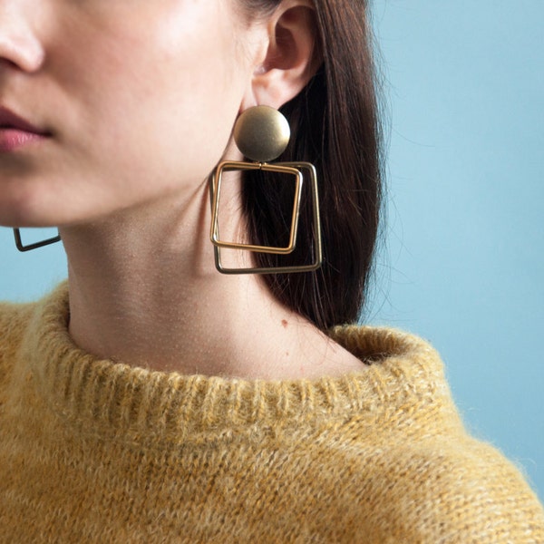 oversized square drop earrings / doorknocker earrings / statement earrings / 1262a
