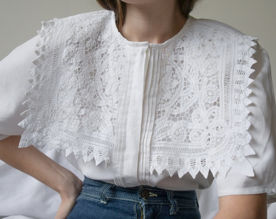 5997t / white cotton lace sailor collar blouse / u