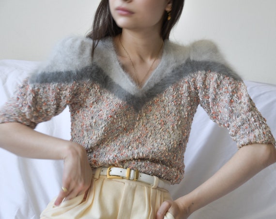 5845t / boucle knit angora shoulder puff sleeve sw