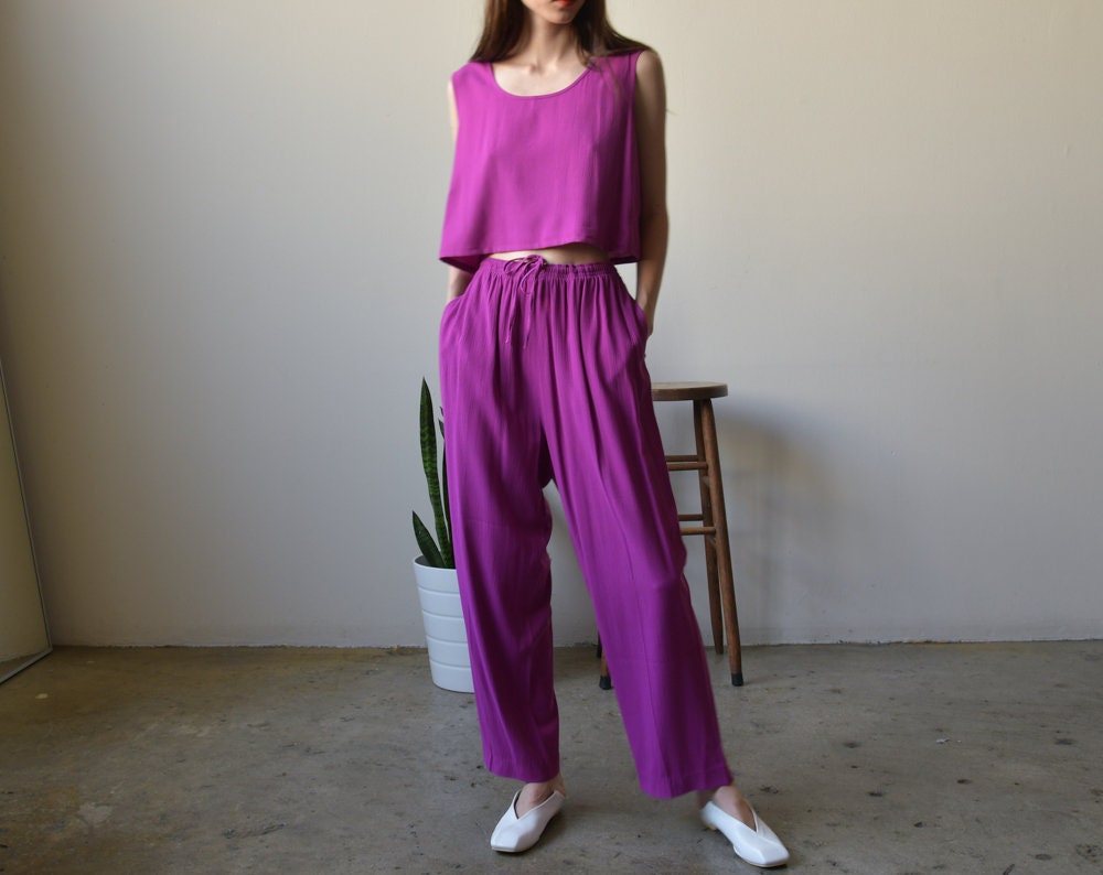 Purple Crop Top Pants Set / Crop Top 