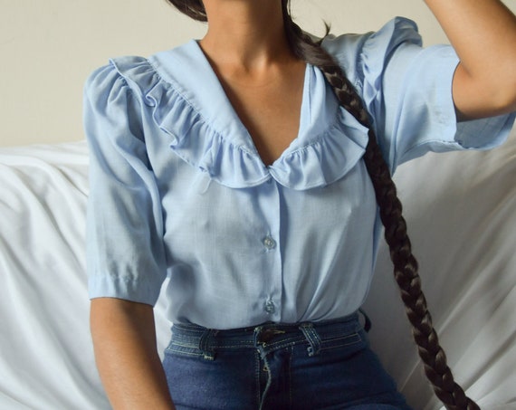 5654t / cotton blend ruffle collar blouse / m