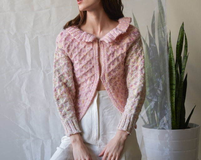 space dyed pastel cardigan sweater / ruffle collar sweater / s Etsy