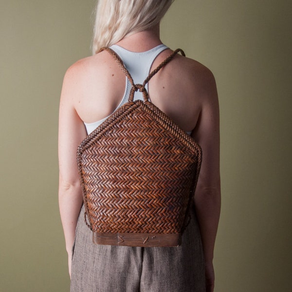 woven rattan backpack / reversible backpack / shaped backpack / 567a