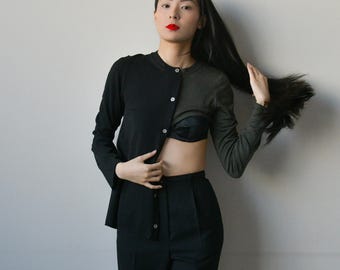 7163t / comme des garcons two tone asymmetric cropped cardigan