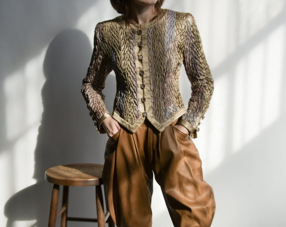 3019o / jeanne marc print ruched jacket / s