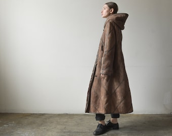 3278o / brown hooded suede shearling coat