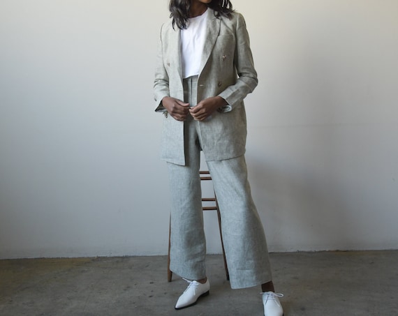 3007o / deadstock linen sage green pant suit / wid