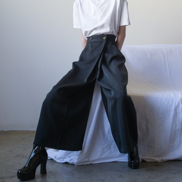 black wrap wide leg pants / palazzo pants / s / 27 waist / 3880t / B15