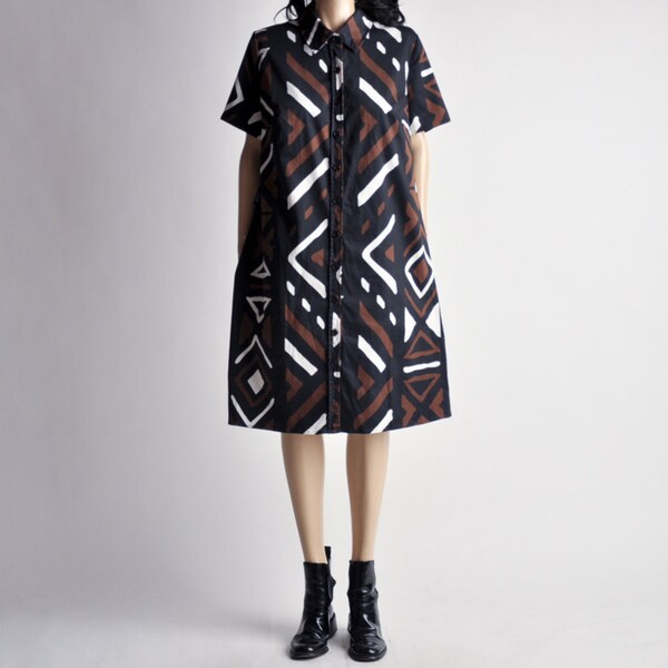 gunter grass marimekko-style print shirt dress / tribal print dress / vintage 80s dress / m / 797d