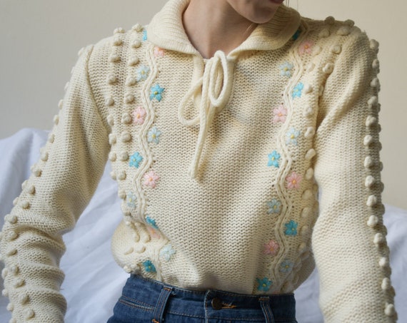 5449t / floral embroidered bobble sweater / peter