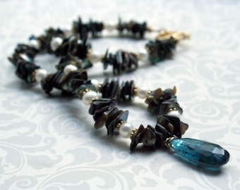 Abalone pearl and kyanite necklace