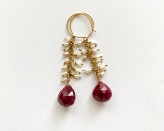 Ruby and seed pearl earrings