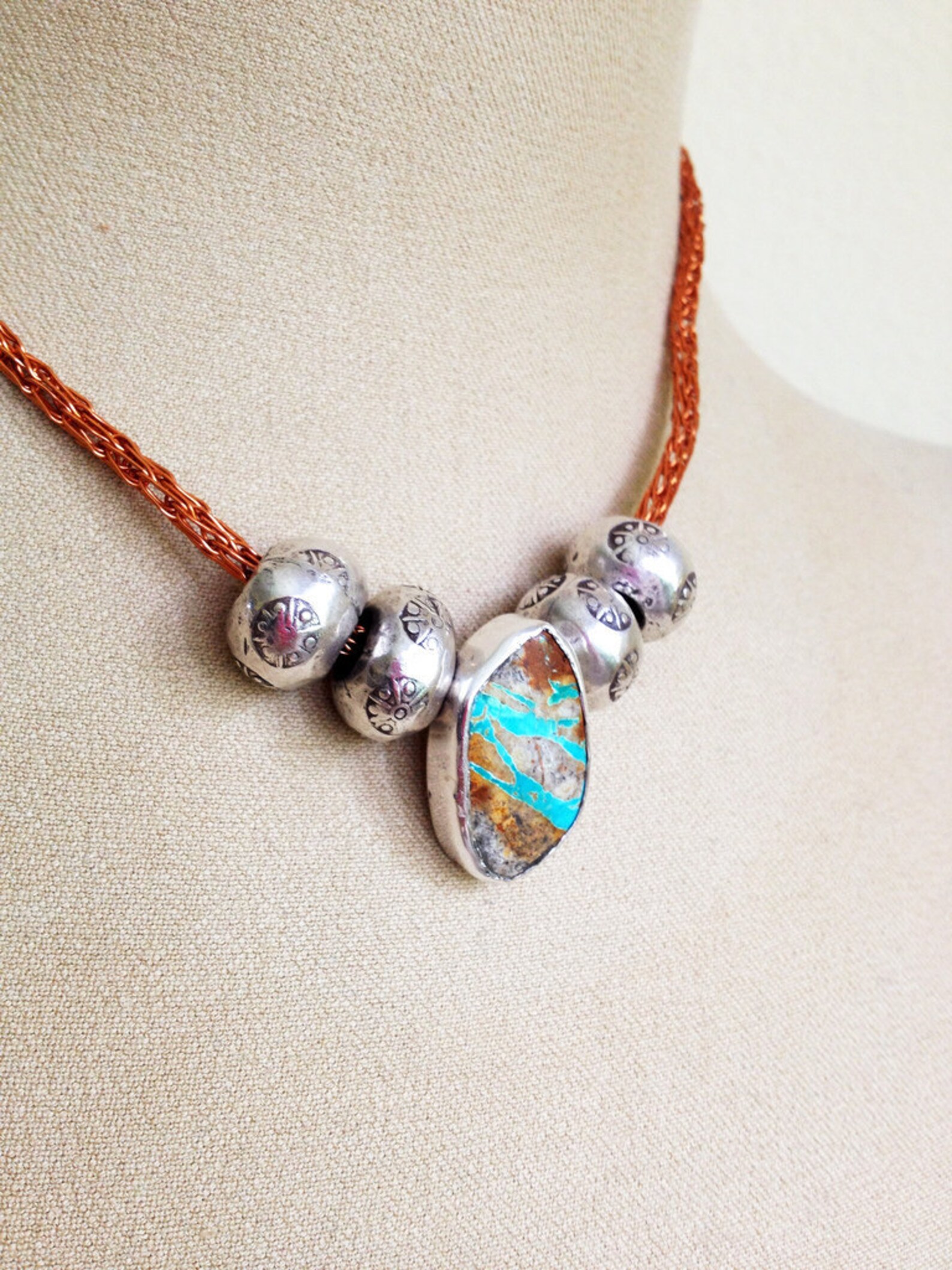 Ribbon Turquoise Necklace Etsy
