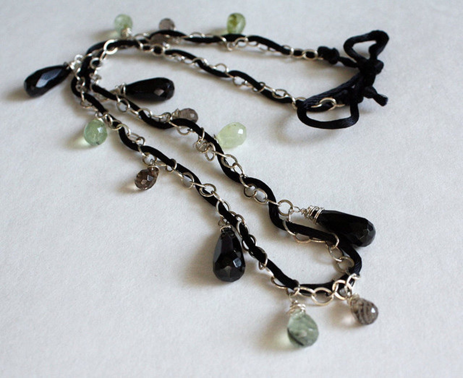 Sofia Nugget Necklace Black Onyx, Smoky Quartz & Labradorite
