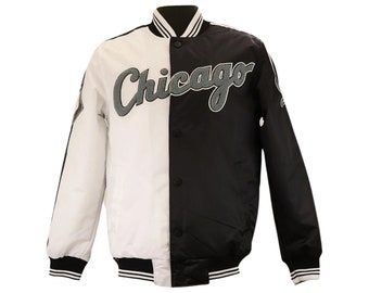 Herren Chicago White Sox MLB Zweifarbige Jacke, schwarze Varsity-Jacke im Bomber-Stil, leichte Premium-Wolle mit durchgehendem Druckknopf, Geschenk für Ihn