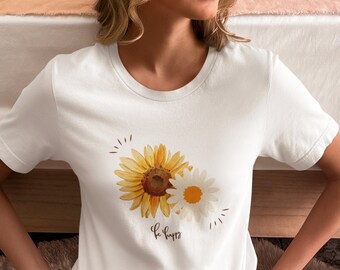 Women t-shirt, Flower T-shirt, Cotton t-shirt,  Casual t-shirt, Summer Beach T-shirt, Summer T-shirt