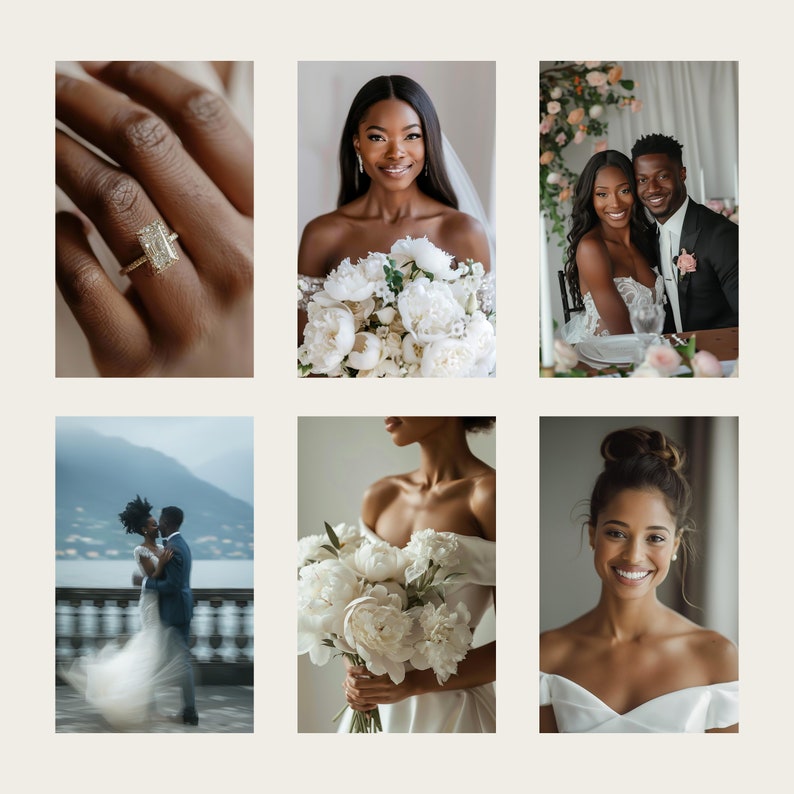 40 Wedding Stock Images, Wedding Couple, Midjourney AI Photos JPG, Social Media Stock Photos, Wedding Photography, Black Love, Melanin image 2