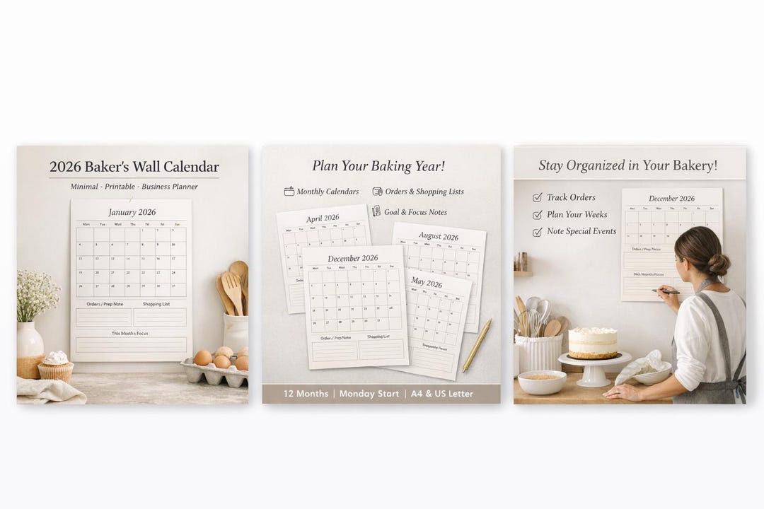 2026 Baker’s Wall Calendar Printable | Baking Business Planner | Cake ...