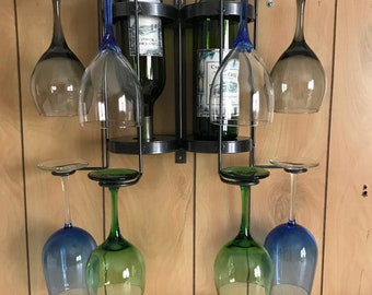 8-Glass 2 Bottle Wall Mounted Wine Holder