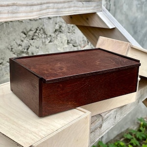 Handmade Wooden Storage Box with Sliding Lid – Dark Stained
