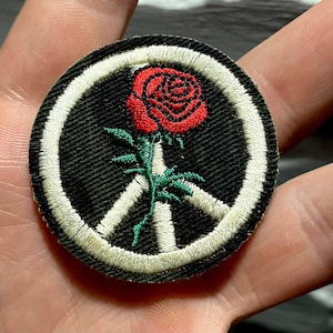Peace Symbol Rose Embroidered Patch – Hippie Iron On Badge