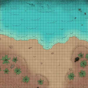 Carte de bataille de plage tropicale, carte de bataille D&D, donjons et dragons, carte de bataille D&D, 5e, Roll20, Fantasy Grounds, fonderie, VTT, cartes numériques