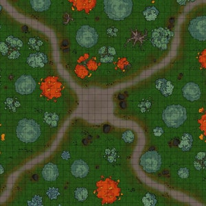 Forest Crossroads-gevechtskaart met hinderlaagvariant, D&D-gevechtskaart, Dungeons and Dragons, DnD-gevechtskaart, Roll20, digitale kaarten, wilderniskaart