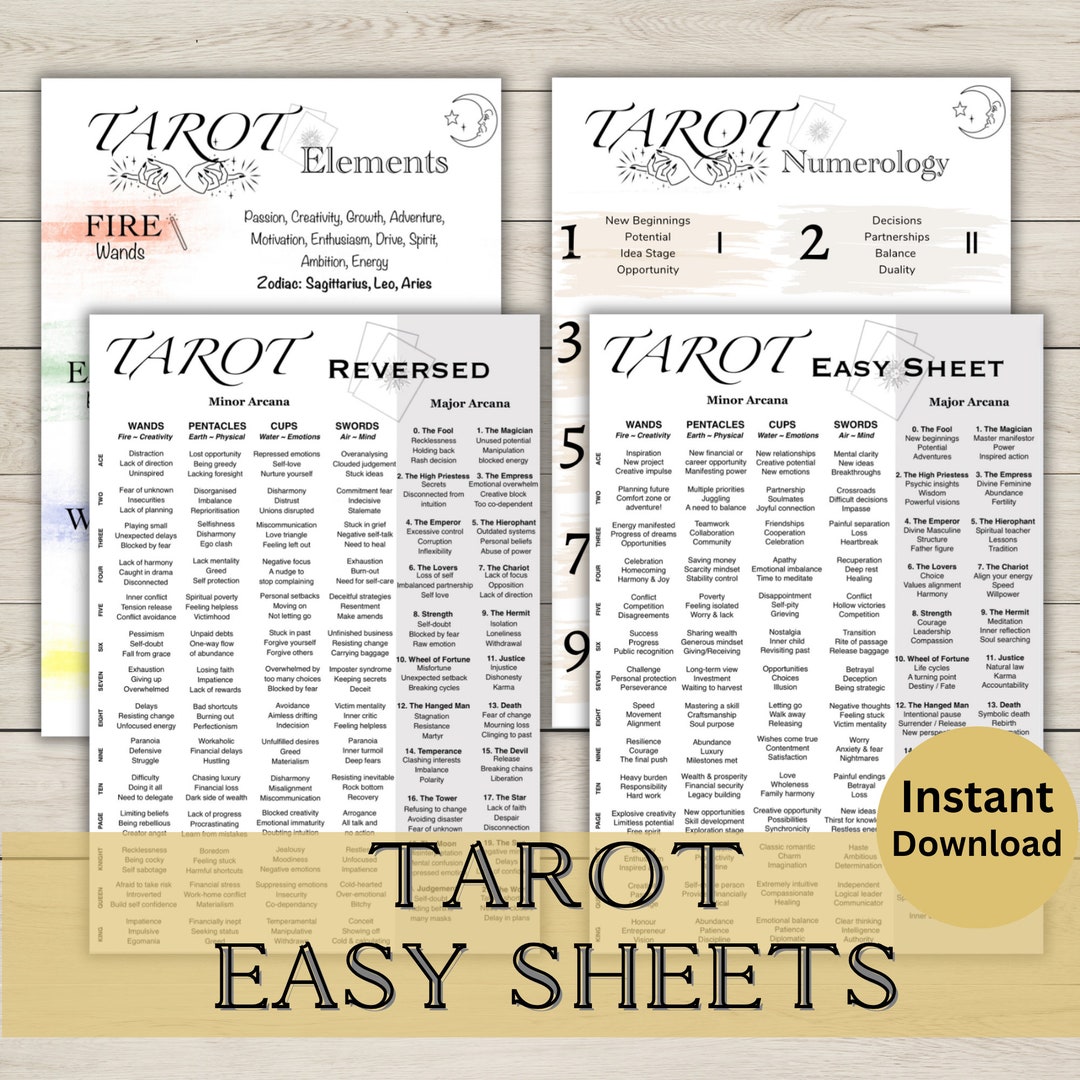 Tarot Easy Sheets Tarot Cheat Sheets Printable Pages. PDF Download ...