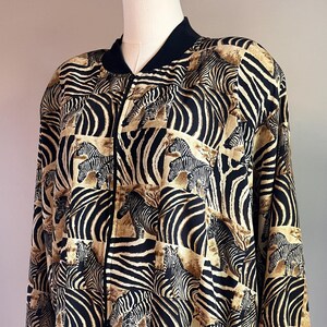 1990s Vintage Zebra Print, Silky Bomber Jacket, Animal Print Trend